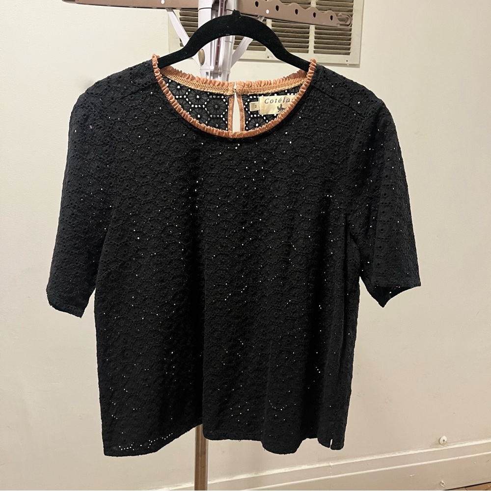 Cotelac black lace eyelet top size 8